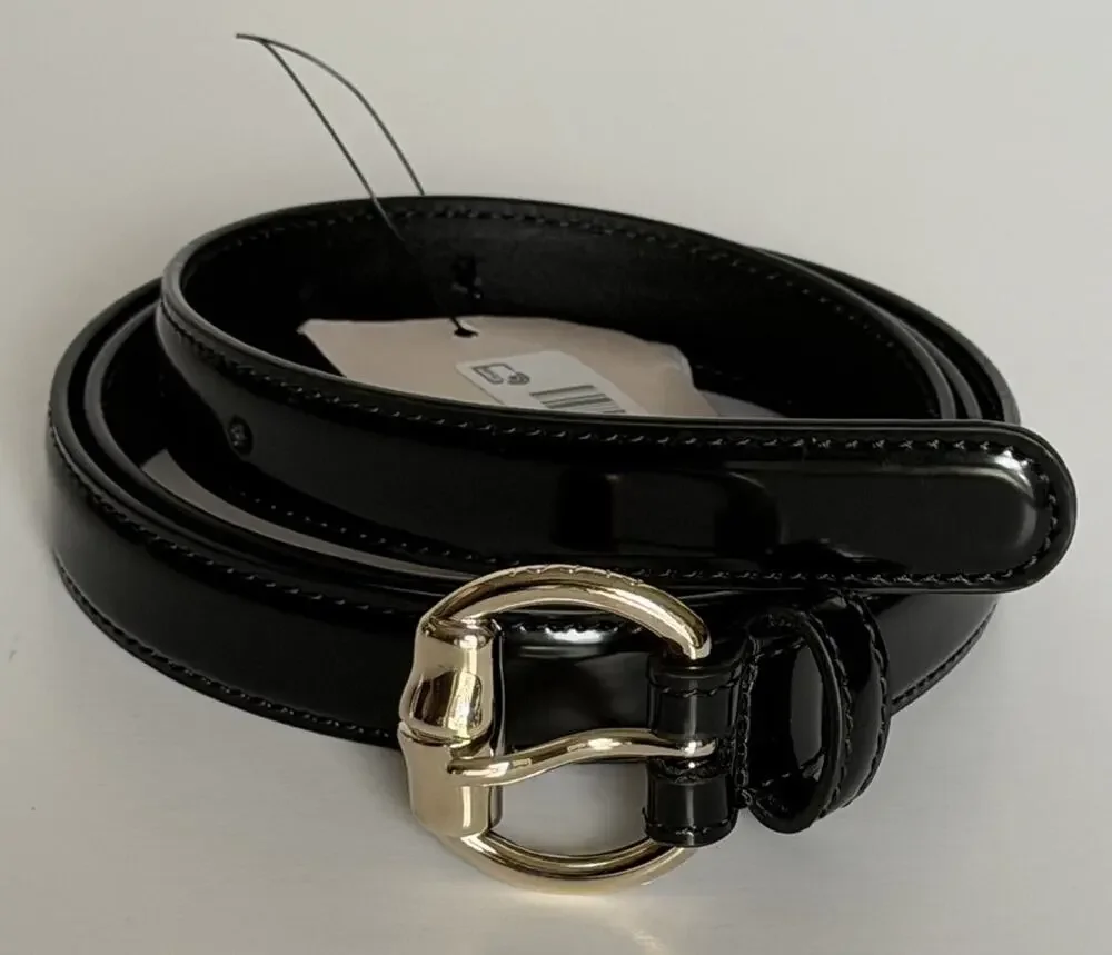 Gucci Metal Bamboo Detail Buckle Women's Black Leather Belt 95/38 IT 828330 NWT